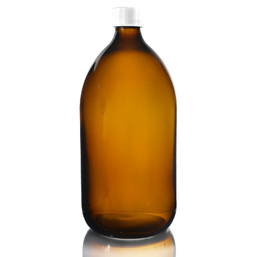 1000ml Amber Glass Sirop Bottle w White Screw Cap