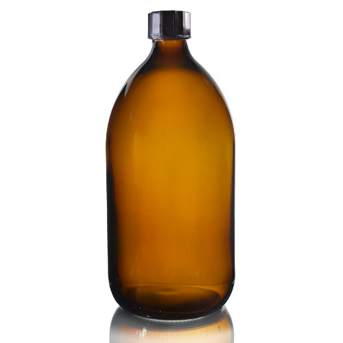 1000ml Amber Glass Sirop Bottle with black cap