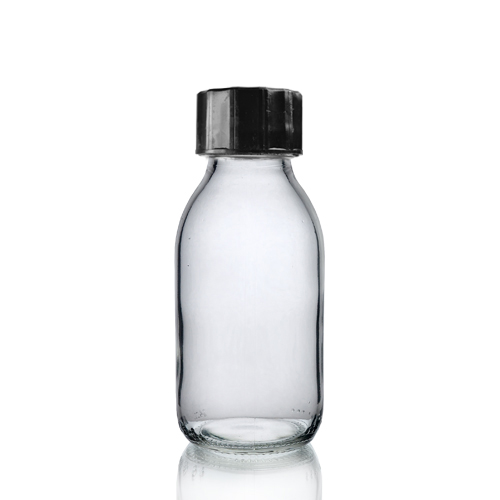 100ml Clear Glass Sirop Bottle w black cap