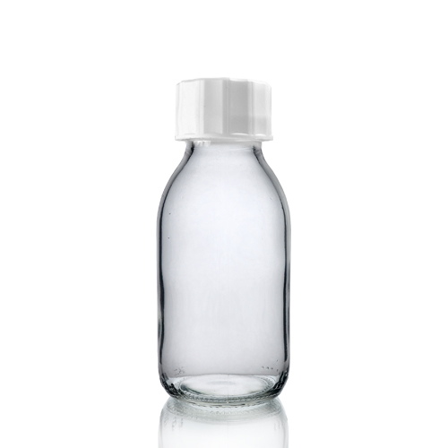 100ml Clear Glass Sirop Bottle w white cap