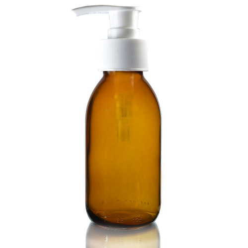 125ml Amber Glass Sirop Bottle with white pump