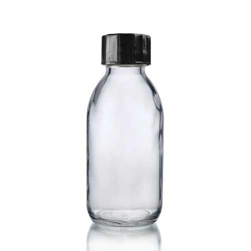 125ml Clear Glass Sirop Bottle with black cap