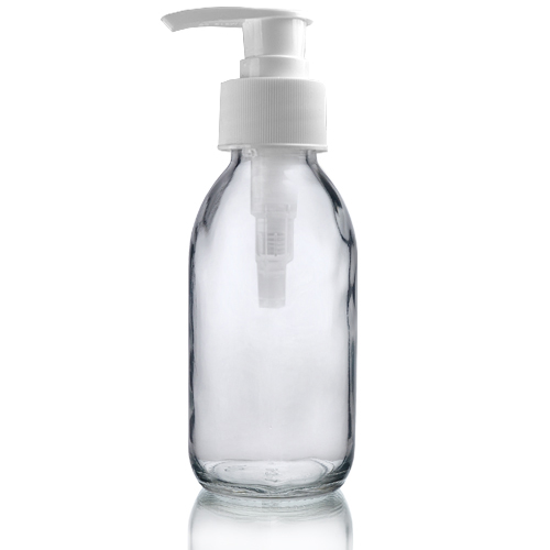 125ml Clear Glass Sirop Bottle with white pump