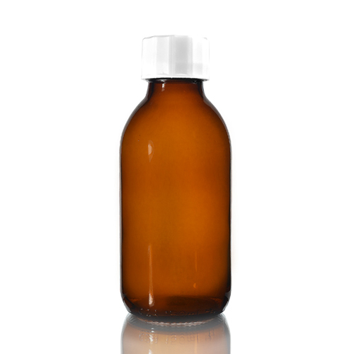 150ml Amber Glass Sirop Bottle w White Screw Cap