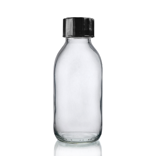 150ml Clear Glass Sirop Bottle w black cap
