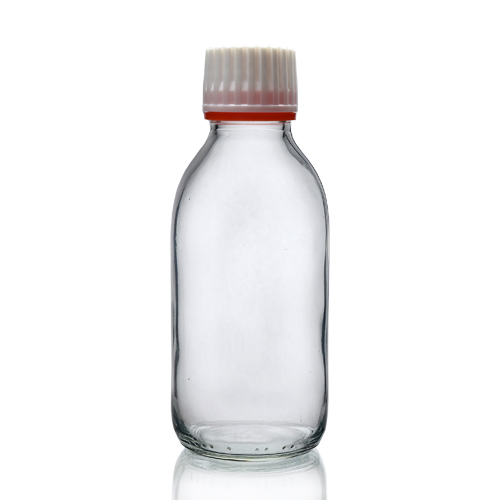 150ml Clear Glass Sirop Bottle w red cap