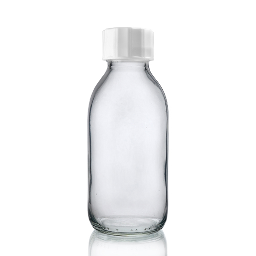 150ml Clear Glass Sirop Bottle w white cap