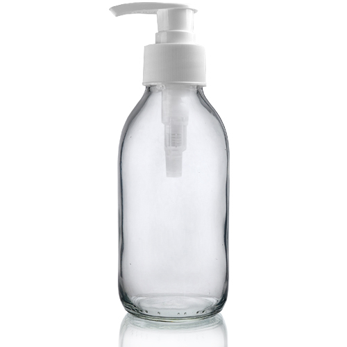 150ml Clear Glass Sirop Bottle with white pump