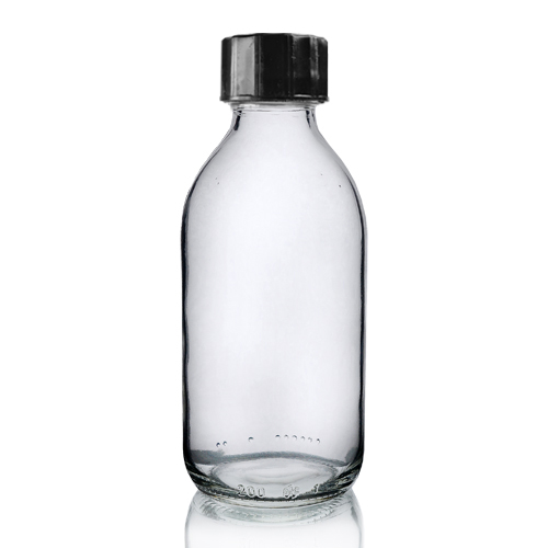 200ml Clear Glass Sirop Bottle with black cap