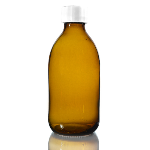 250ml Amber Glass Sirop Bottle w White Screw Cap