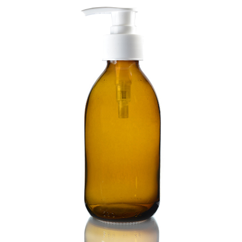 250ml Amber Glass Sirop Bottle with white pump