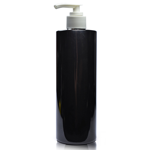 250ml Black glossy bottle with white pump