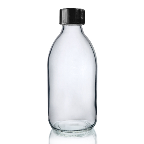 250ml Clear Glass Sirop Bottle with black cap