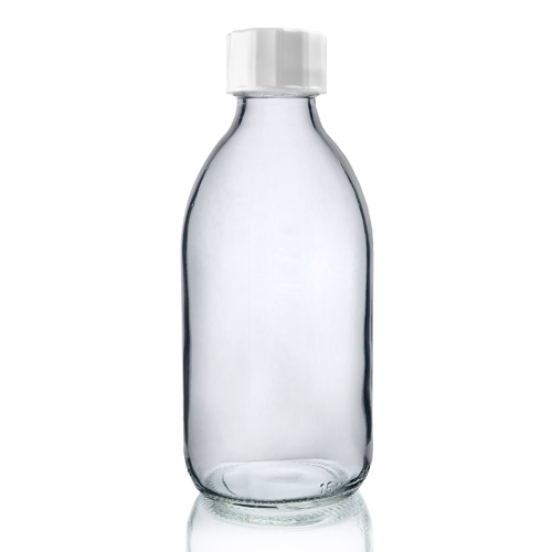 250ml Clear Glass Sirop Bottle with white cap