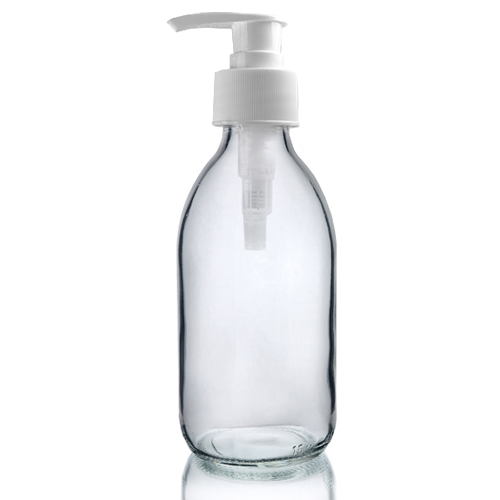 250ml Clear Glass Sirop Bottle with white pump