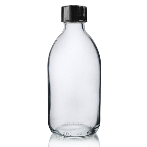 300ml Clear Glass Sirop Bottle with black cap