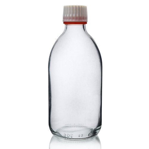 300ml Clear Glass Sirop Bottle with red cap