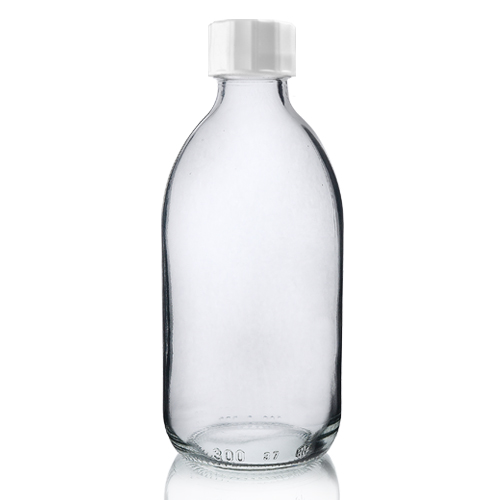 300ml Clear Glass Sirop Bottle with white cap