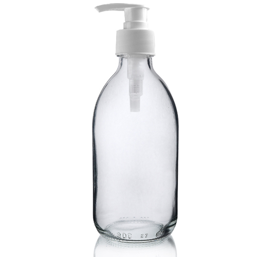 300ml Clear Glass Sirop Bottle with white pump