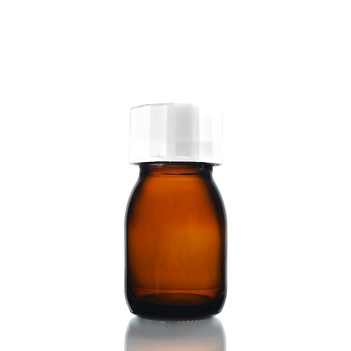 30ml Amber Glass Sirop Bottle w White Screw Cap