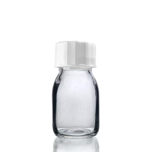 30ml Clear Glass Sirop Bottle w Wte Cap