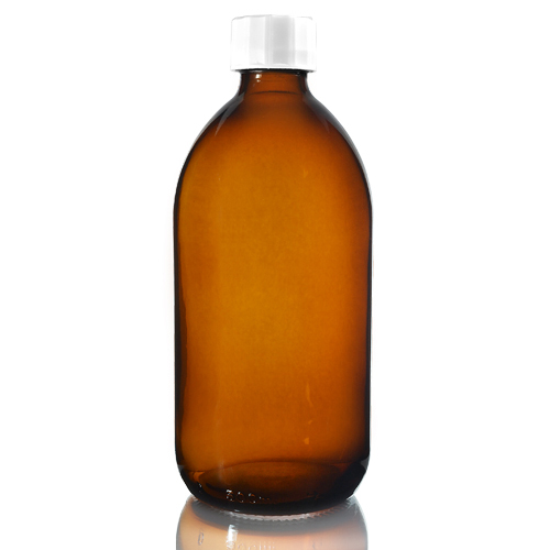 500ml Amber Glass Sirop Bottle w White Screw Cap