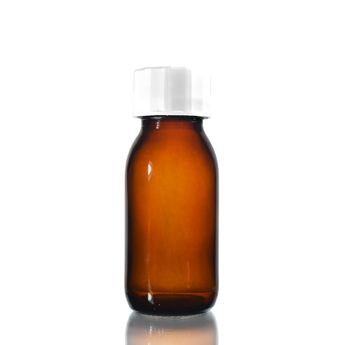 60ml Amber Glass Sirop Bottle w White Screw Cap