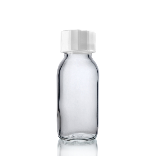 60ml Clear Glass Sirop Bottle w White Cap