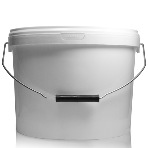 10 Litre White Plastic Bucket, Metal Handle And T/E Lid